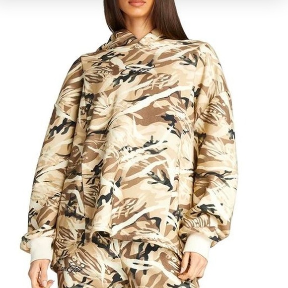 I AM GIA EMBROIDERED BROWN BLACK CREAM CAMOUFLAGE CROPPED SWEATSHIRT XS, Boho - Picture 9 of 9